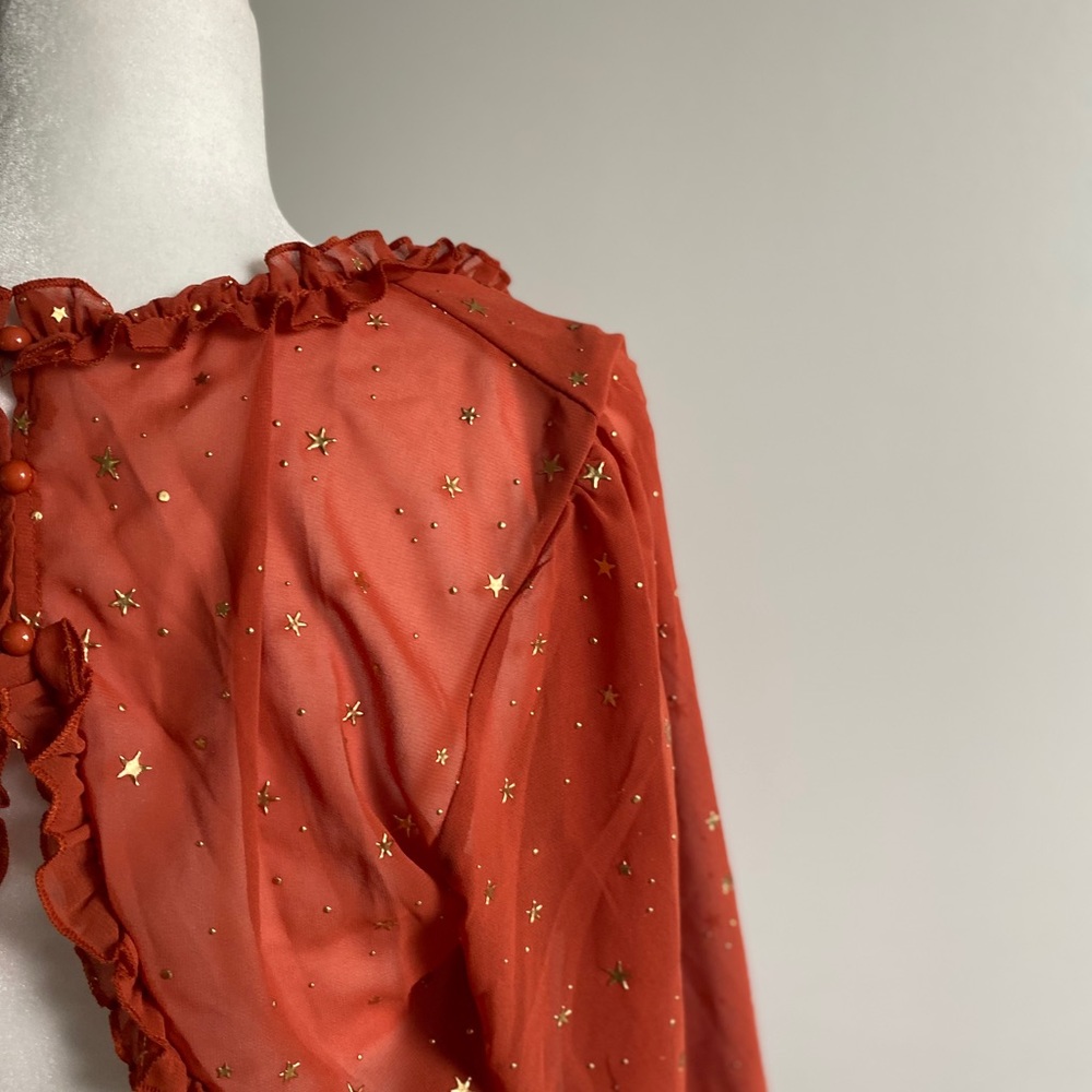 Burnt Orange Billow Sleeve Chiffon Dress boutique - Picture 9 of 10
